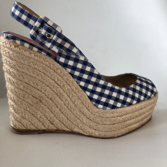 Christian Louboutin Blue and White Espadrille Wedges - Picture 2 of 5